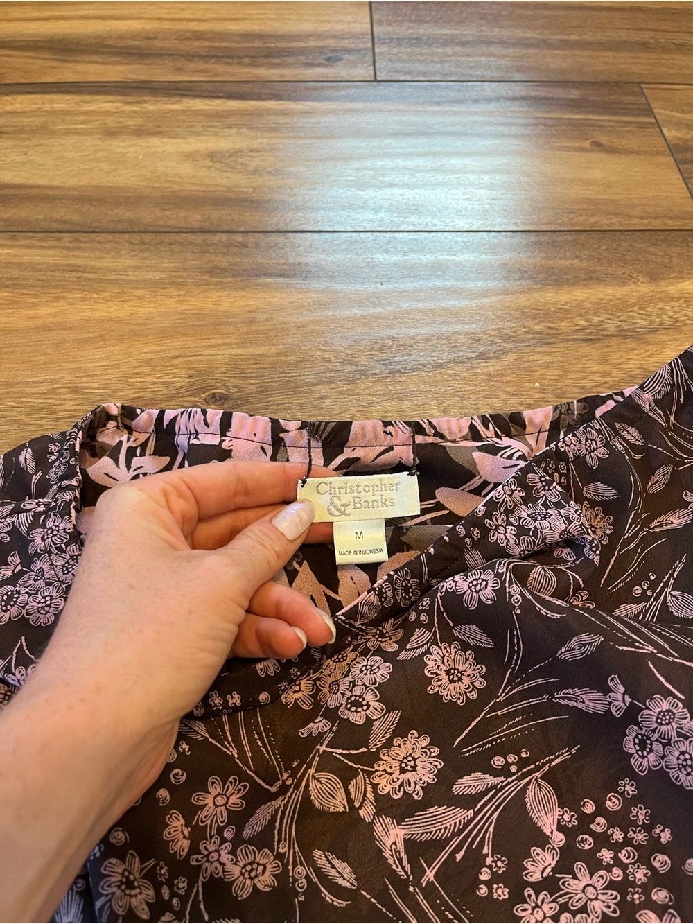 Reversible Christopher & banks floral brown and pink ruffle hem skirt sz medium - Picture 4 of 6